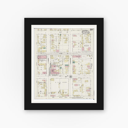 Old map wall art mockup — black gallery frame with white mat — Sanborn Fire Insurance Map from Springfield, Sangamon County, Illinois (1890), Sheet #0010