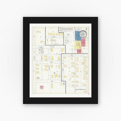 Old map wall art mockup — black gallery frame with white mat — Sanborn Fire Insurance Map from Mulberry, Polk County, Florida (1909) - Complete Map Set