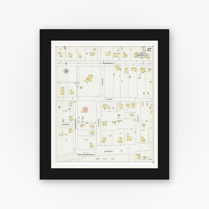 Old map wall art mockup — black gallery frame with white mat — Sanborn Fire Insurance Map from Marshall, Harrison County, Texas (1899), Sheet #0017