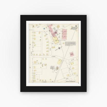 Old map wall art mockup — black gallery frame with white mat — Sanborn Fire Insurance Map from Waxahachie, Ellis County, Texas (1914), Sheet #0008