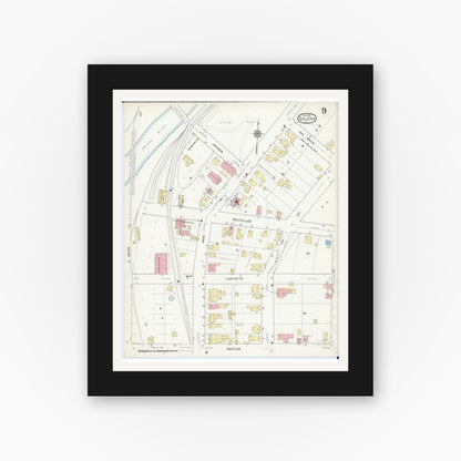 Old map wall art mockup — black gallery frame with white mat — Sanborn Fire Insurance Map from Galena, Jo Daviess County, Illinois (1912), Sheet #0009