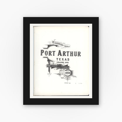 Old map wall art mockup — black gallery frame with white mat — Sanborn Fire Insurance Map from Port Arthur, Jefferson County, Texas (1956) - Complete Map Set
