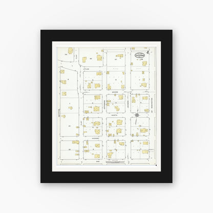 Old map wall art mockup — black gallery frame with white mat — Sanborn Fire Insurance Map from Kaufman, Kaufman County, Texas (1920), Sheet #0004