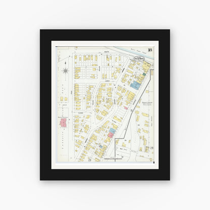 Old map wall art mockup — black gallery frame with white mat — Sanborn Fire Insurance Map from Sault Sainte Marie, Chippewa County, Michigan (1902), Sheet #0018