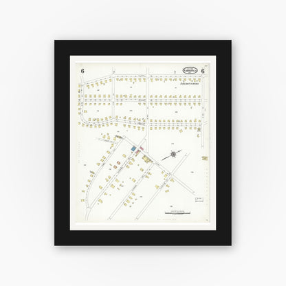 Old map wall art mockup — black gallery frame with white mat — Sanborn Fire Insurance Map from Kannapolis, Rowan And Cabarrus Counties, North Carolina (1926), Sheet #0006