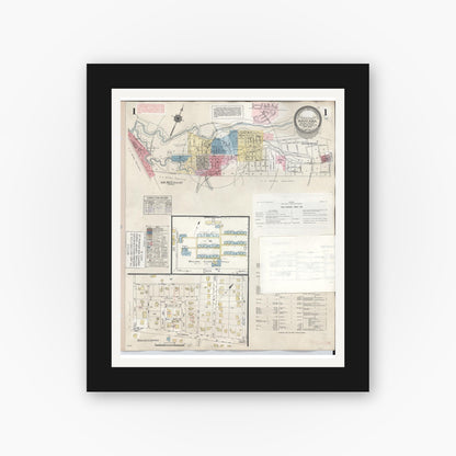 Old map wall art mockup — black gallery frame with white mat — Sanborn Fire Insurance Map from Wahiawa, Honolulu County, Hawaii (1957), Sheet #0001
