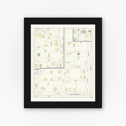 Old map wall art mockup — black gallery frame with white mat — Sanborn Fire Insurance Map from Orlando, Orange County, Florida (1913), Sheet #0021