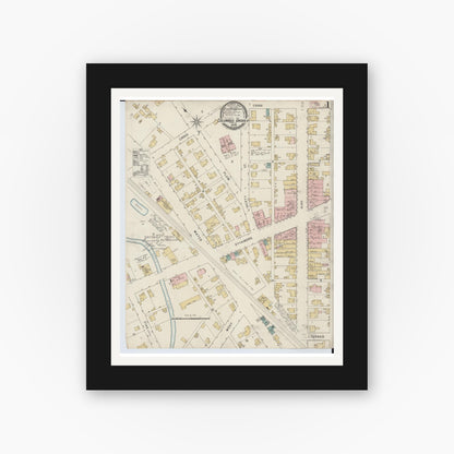 Old map wall art mockup — black gallery frame with white mat — Sanborn Fire Insurance Map from Columbus Grove, Putnam County, Ohio (1895), Sheet #0001