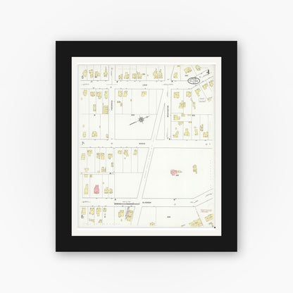 Old map wall art mockup — black gallery frame with white mat — Sanborn Fire Insurance Map from Clyde, Wayne County, New York (1912), Sheet #0004