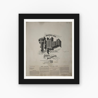 Old map wall art mockup — black gallery frame with white mat — Sanborn Fire Insurance Map from Fort Worth, Tarrant County, Texas (1951), Sheet #0001