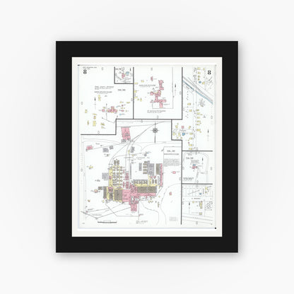 Old map wall art mockup — black gallery frame with white mat — Sanborn Fire Insurance Map from New Lexington, Perry County, Ohio (1950), Sheet #0008