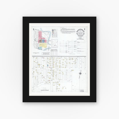 Old map wall art mockup — black gallery frame with white mat — Sanborn Fire Insurance Map from Henderson, Sibley County, Minnesota (1947), Sheet #0001