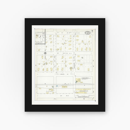 Old map wall art mockup — black gallery frame with white mat — Sanborn Fire Insurance Map from Saint James, Watonwan County, Minnesota (1914), Sheet #0007