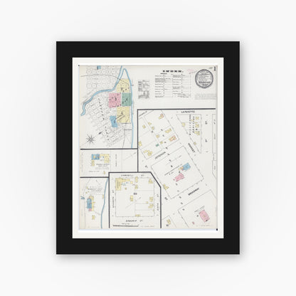 Old map wall art mockup — black gallery frame with white mat — Sanborn Fire Insurance Map from Wabasha, Wabasha County, Minnesota (1890), Sheet #0001