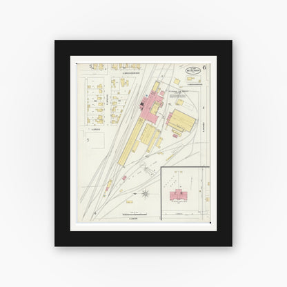Old map wall art mockup — black gallery frame with white mat — Sanborn Fire Insurance Map from Mount Vernon, Jefferson County, Illinois (1897), Sheet #0006