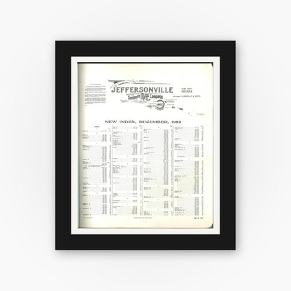 Old map wall art mockup — black gallery frame with white mat — Sanborn Fire Insurance Map from Jeffersonville, Clark County, Indiana (1952), Sheet #0001