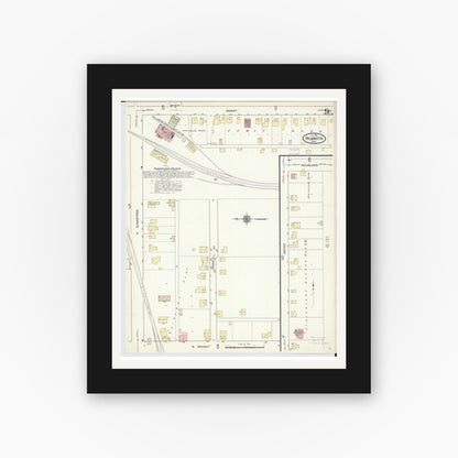 Old map wall art mockup — black gallery frame with white mat — Sanborn Fire Insurance Map from Wilmington, Clinton County, Ohio (1914), Sheet #0009