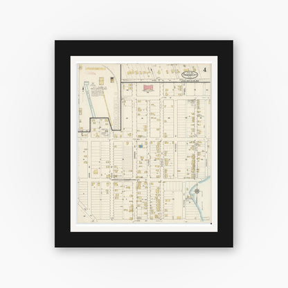 Old map wall art mockup — black gallery frame with white mat — Sanborn Fire Insurance Map from Panama City, Bay County, Florida (1917), Sheet #0004