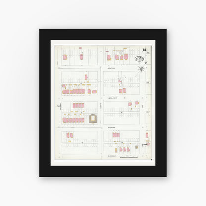 Old map wall art mockup — black gallery frame with white mat — Sanborn Fire Insurance Map from El Paso, El Paso County, Texas (1905), Sheet #0014
