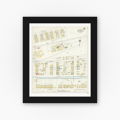 Old map wall art mockup — black gallery frame with white mat — Sanborn Fire Insurance Map from Mount Carmel, Northumberland County, Pennsylvania (1913), Sheet #0013