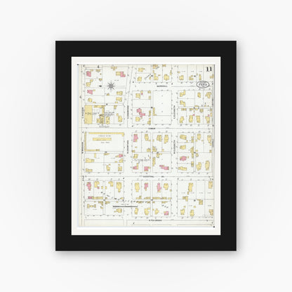 Old map wall art mockup — black gallery frame with white mat — Sanborn Fire Insurance Map from Paris, Edgar County, Illinois (1900), Sheet #0011
