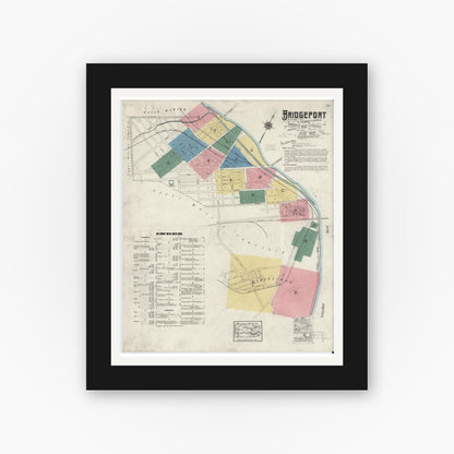 Old map wall art mockup — black gallery frame with white mat — Sanborn Fire Insurance Map from Bridgeport, Montgomery County, Pennsylvania (1920), Sheet #0001