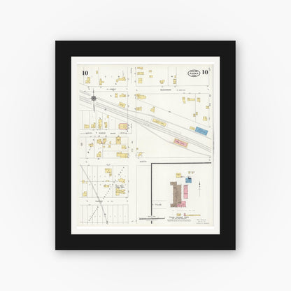 Old map wall art mockup — black gallery frame with white mat — Sanborn Fire Insurance Map from Anoka, Anoka County, Minnesota (1925), Sheet #0010