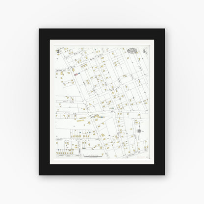 Old map wall art mockup — black gallery frame with white mat — Sanborn Fire Insurance Map from Bellmore, Nassau County, New York (1927), Sheet #0005