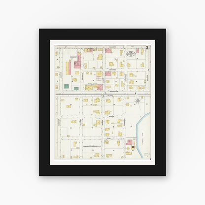 Old map wall art mockup — black gallery frame with white mat — Sanborn Fire Insurance Map from Lake City, Columbia County, Florida (1902), Sheet #0003