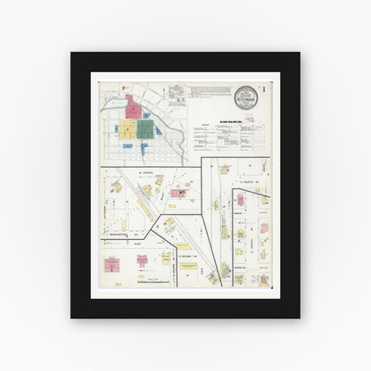 Old map wall art mockup — black gallery frame with white mat — Sanborn Fire Insurance Map from Hutchinson, Mcleod County, Minnesota (1909), Sheet #0001