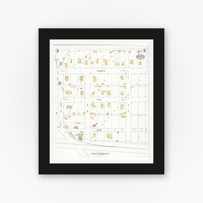 Old map wall art mockup — black gallery frame with white mat — Sanborn Fire Insurance Map from Morton, Tazewell County, Illinois (1926), Sheet #0005