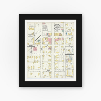 Old map wall art mockup — black gallery frame with white mat — Sanborn Fire Insurance Map from Middlebury, Elkhart County, Indiana (1909), Sheet #0001
