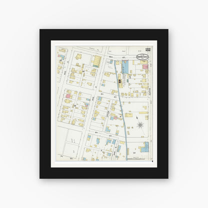 Old map wall art mockup — black gallery frame with white mat — Sanborn Fire Insurance Map from San Antonio, Bexar County, Texas (1892), Sheet #0022