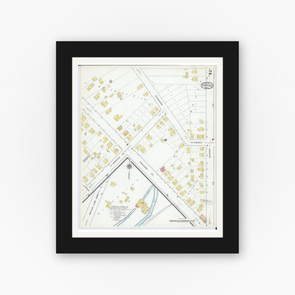 Old map wall art mockup — black gallery frame with white mat — Sanborn Fire Insurance Map from Pontiac, Oakland County, Michigan (1919), Sheet #0002