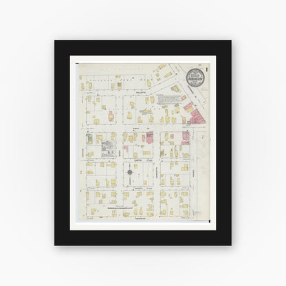 Old map wall art mockup — black gallery frame with white mat — Sanborn Fire Insurance Map from Birmingham, Oakland County, Michigan (1910) - Complete Map Set