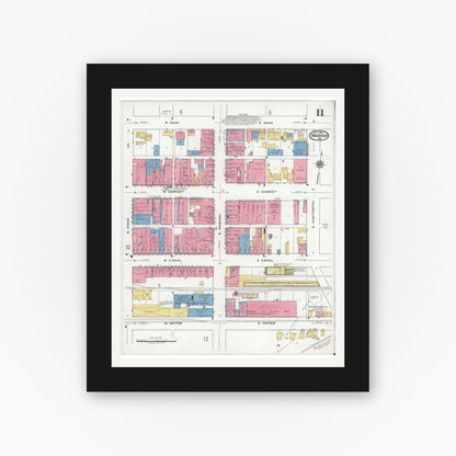 Old map wall art mockup — black gallery frame with white mat — Sanborn Fire Insurance Map from Wabash, Wabash County, Indiana (1920), Sheet #0011