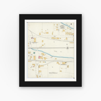 Old map wall art mockup — black gallery frame with white mat — Sanborn Fire Insurance Map from Beverly, Washington County, Ohio (1905), Sheet #0004