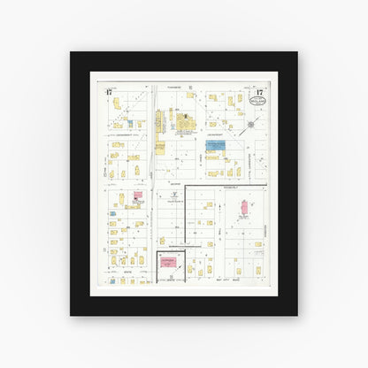 Old map wall art mockup — black gallery frame with white mat — Sanborn Fire Insurance Map from Midland, Midland County, Michigan (1926), Sheet #0017