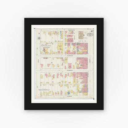 Old map wall art mockup — black gallery frame with white mat — Sanborn Fire Insurance Map from Findlay, Hancock County, Ohio (1895), Sheet #0004