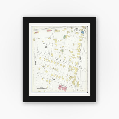 Old map wall art mockup — black gallery frame with white mat — Sanborn Fire Insurance Map from Amityville, Suffolk County, New York (1910), Sheet #0004