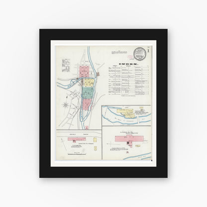 Old map wall art mockup — black gallery frame with white mat — Sanborn Fire Insurance Map from Honesdale, Wayne County, Pennsylvania (1892) - Complete Map Set