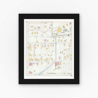 Old map wall art mockup — black gallery frame with white mat — Sanborn Fire Insurance Map from Delphos, Van Wert And Allen Counties, Ohio (1904), Sheet #0008
