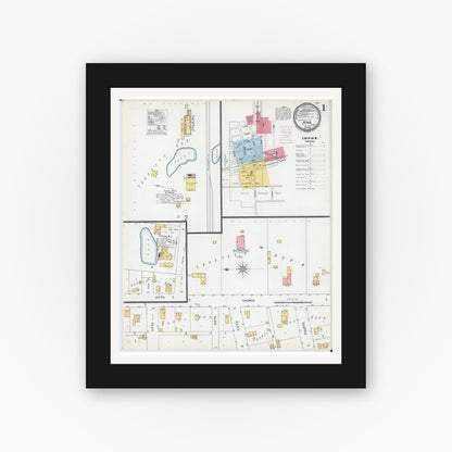 Old map wall art mockup — black gallery frame with white mat — Sanborn Fire Insurance Map from Xenia, Clay County, Illinois (1899) - Complete Map Set