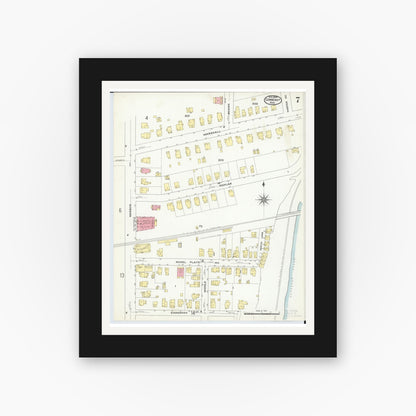 Old map wall art mockup — black gallery frame with white mat — Sanborn Fire Insurance Map from Conneaut, Ashtabula County, Ohio (1909), Sheet #0007