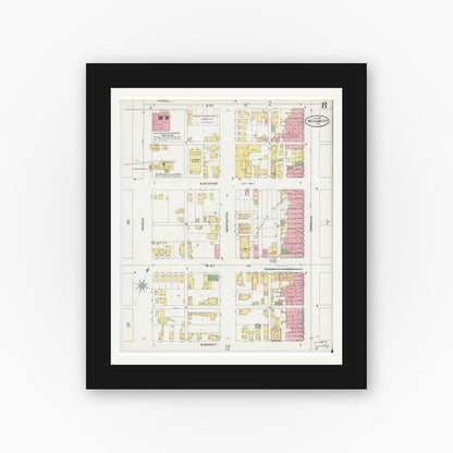 Old map wall art mockup — black gallery frame with white mat — Sanborn Fire Insurance Map from Michigan City, La Porte County, Indiana (1899), Sheet #0008