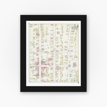 Old map wall art mockup — black gallery frame with white mat — Sanborn Fire Insurance Map from Covington, Miami County, Ohio (1892), Sheet #0002