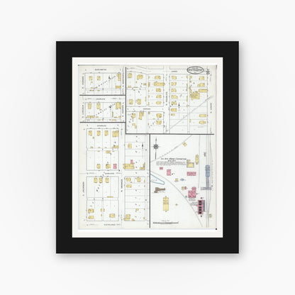Old map wall art mockup — black gallery frame with white mat — Sanborn Fire Insurance Map from West Frankfort, Franklin County, Illinois (1919), Sheet #0008