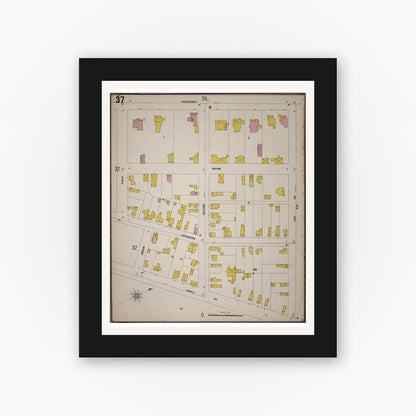 Old map wall art mockup — black gallery frame with white mat — Sanborn Fire Insurance Map from Saratoga, Saratoga County, New York (1900), Sheet #0037