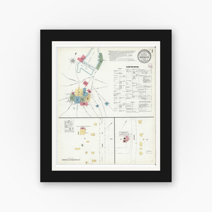 Old map wall art mockup — black gallery frame with white mat — Sanborn Fire Insurance Map from Huntington, Suffolk County, New York (1908), Sheet #0001