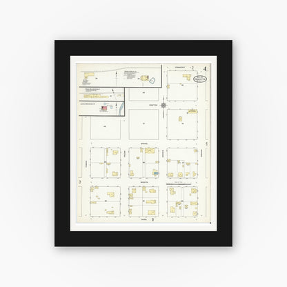 Old map wall art mockup — black gallery frame with white mat — Sanborn Fire Insurance Map from Henrietta, Clay County, Texas (1912), Sheet #0004
